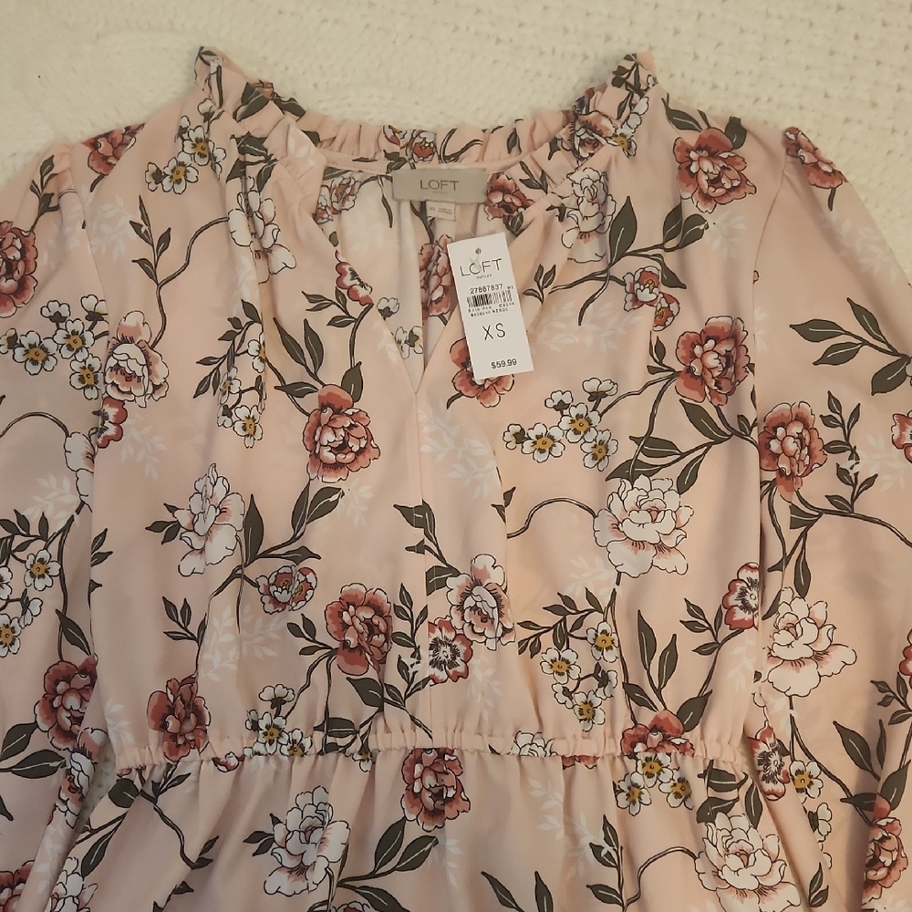 LOFT Floral Dress - Pink and White